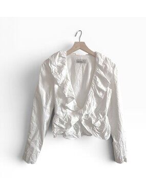 Vintage Junko Shimada France White Ruffle Jacket 38 Sculptural Open Front